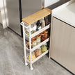 4-Tier Slim Rolling Cart – Oak Beige and White – Versatile Storage Solution with Handle