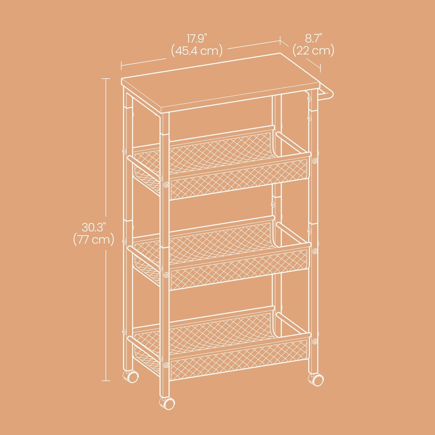 4-Tier Rolling Storage Cart – Steel – Black – Space-Saving Design with Handle
