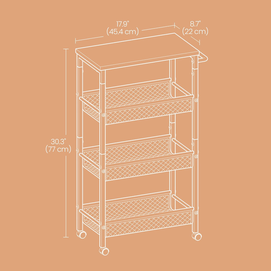 4-Tier Rolling Storage Cart – Steel – Black – Space-Saving Design with Handle