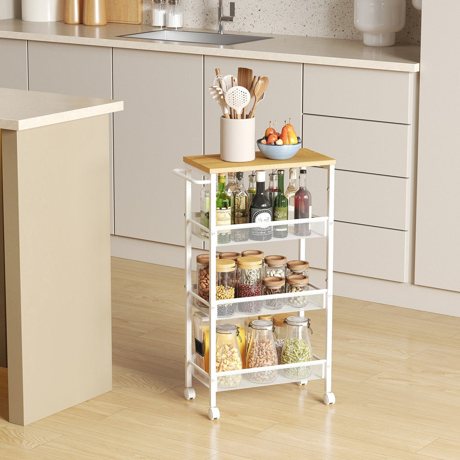 4-Tier Rolling Storage Cart – Steel – Black – Space-Saving Design with Handle
