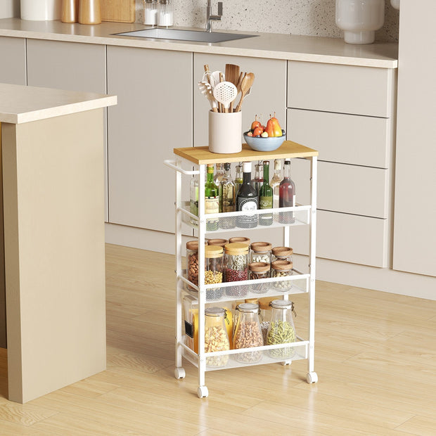 4-Tier Rolling Storage Cart – Steel – Black – Space-Saving Design with Handle