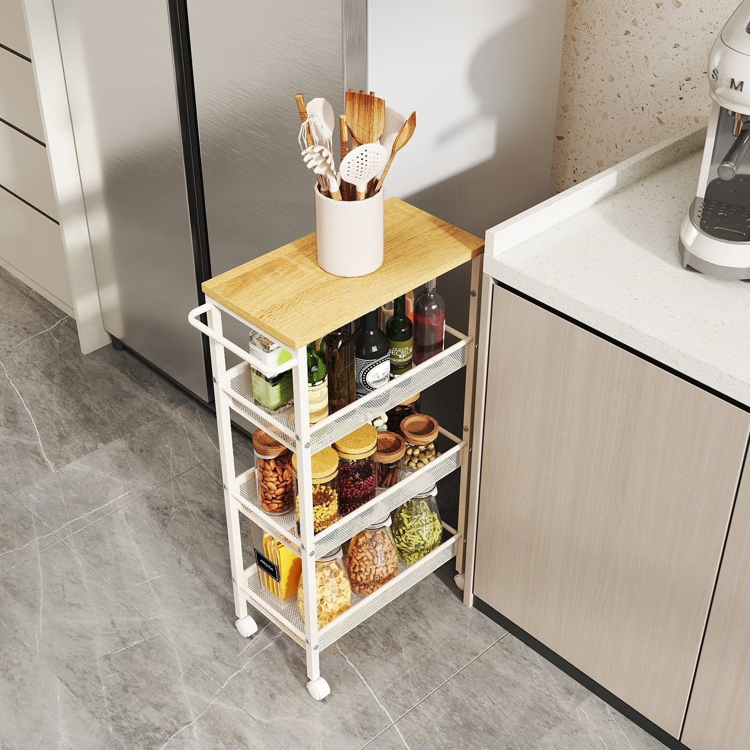 4-Tier Rolling Storage Cart – Steel – Black – Space-Saving Design with Handle