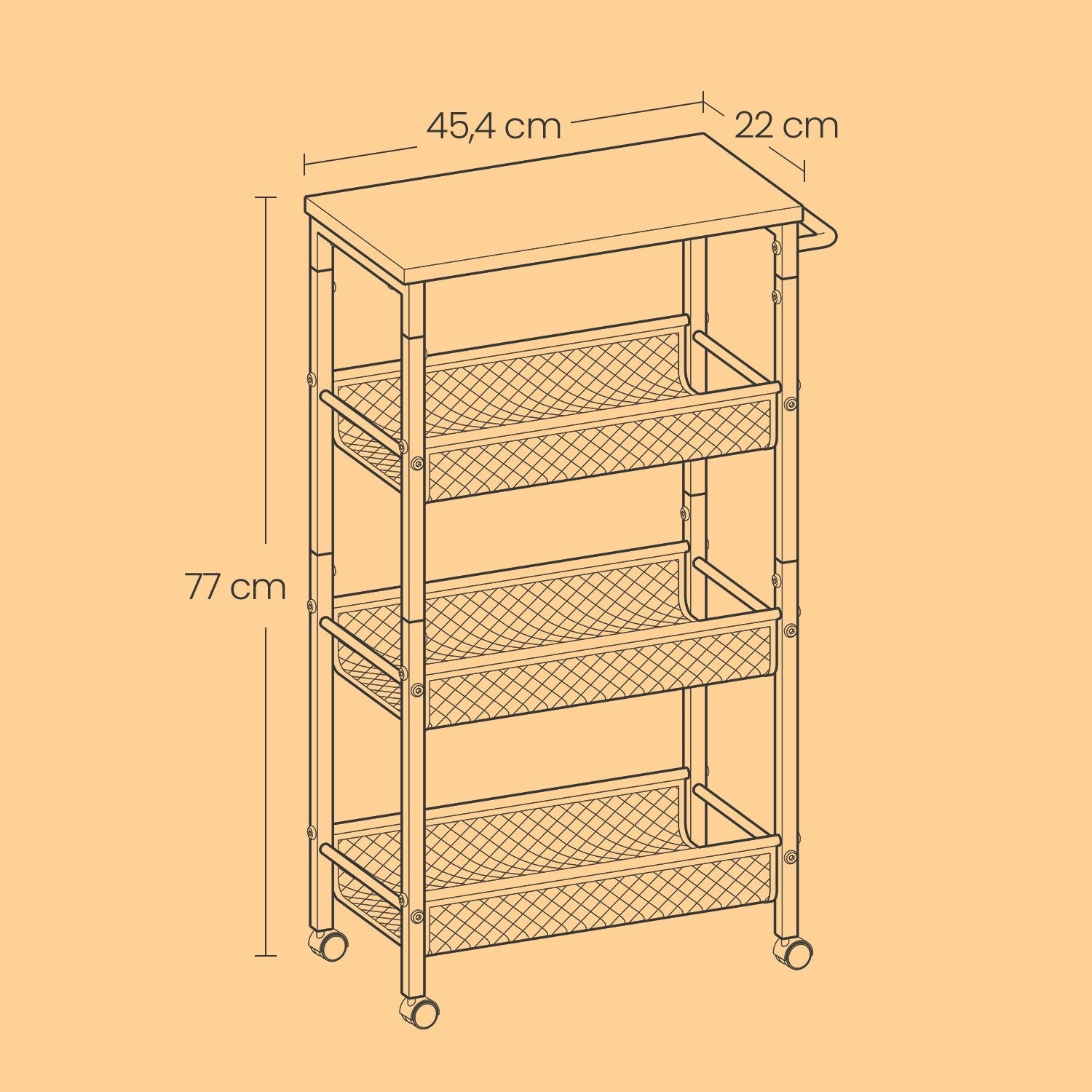 4-Tier Rolling Storage Cart – Steel – Black – Space-Saving Design with Handle