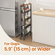 5-Tier Rolling Storage Cart – Metal Frame – Rustic Brown and Black – Slim Design with Handle