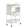 Utility Cart – Metal and Wood – Cloud White – 3-Tier with Tabletop and Removable Hanging Cups