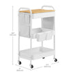 Utility Cart – Metal and Wood – Cloud White – 3-Tier with Tabletop and Removable Hanging Cups