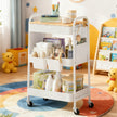 Utility Cart – Metal and Wood – Cloud White – 3-Tier with Tabletop and Removable Hanging Cups