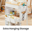 Utility Cart – Metal and Wood – Cloud White – 3-Tier with Tabletop and Removable Hanging Cups