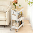 Utility Cart – Metal and Wood – Cloud White – 3-Tier with Tabletop and Removable Hanging Cups