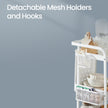 Rolling Utility Cart – Metal Mesh – Cloud White – 3-Tier with Removable Pegboards
