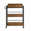 3-Tier Kitchen Trolley – Steel – Rustic Brown – Removable Serving Tray with Wheels and Brakes