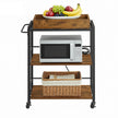 3-Tier Kitchen Trolley – Steel – Rustic Brown – Removable Serving Tray with Wheels and Brakes