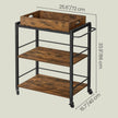 3-Tier Kitchen Trolley – Steel – Rustic Brown – Removable Serving Tray with Wheels and Brakes