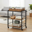 3-Tier Kitchen Trolley – Steel – Rustic Brown – Removable Serving Tray with Wheels and Brakes