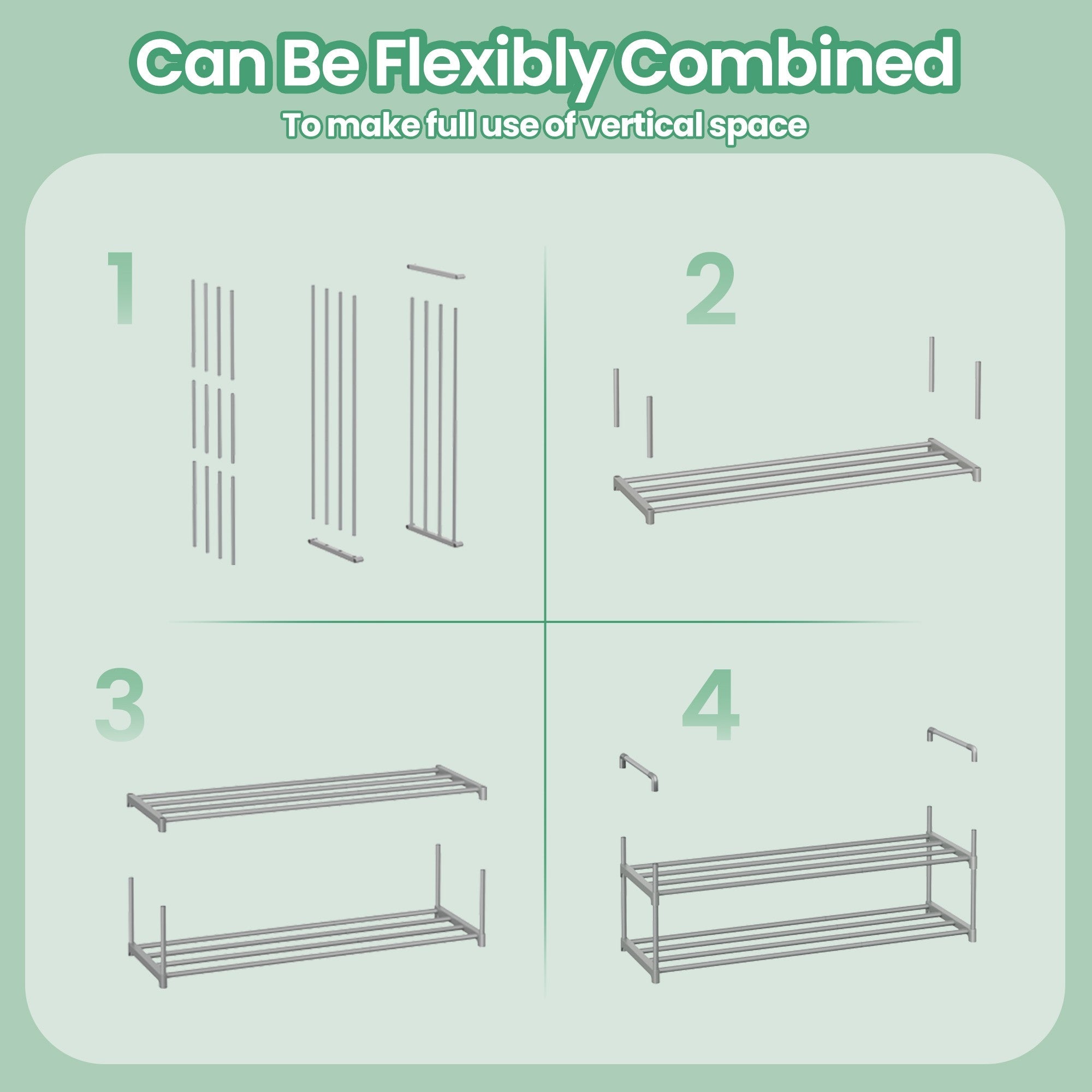 Shoe Rack – Metal – Gray – Stackable 2-Tier Organizer for 12-15 Pairs of Shoes