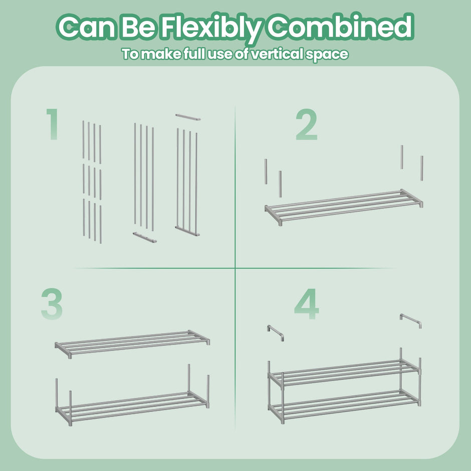 Shoe Rack – Metal – Gray – Stackable 2-Tier Organizer for 12-15 Pairs of Shoes