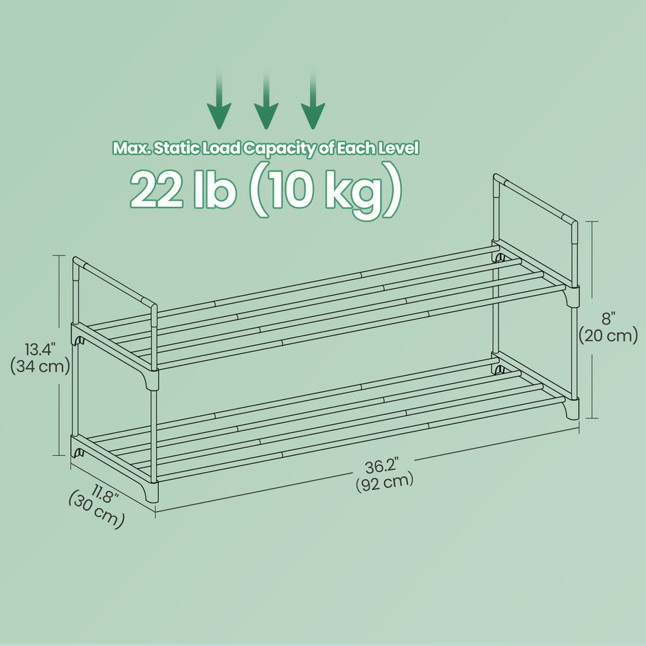 Shoe Rack – Metal – Gray – Stackable 2-Tier Organizer for 12-15 Pairs of Shoes
