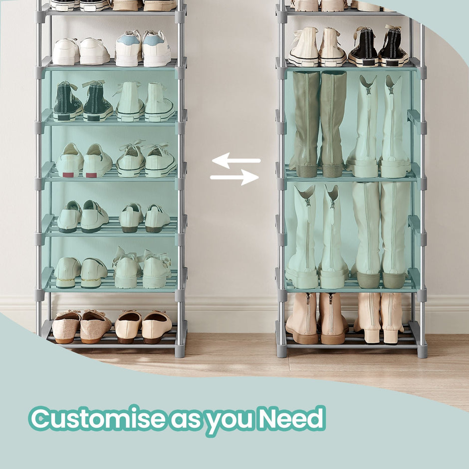 10-Tier Metal Shoe Rack – Grey – Customisable Design, Space-Saving Storage for Hallway