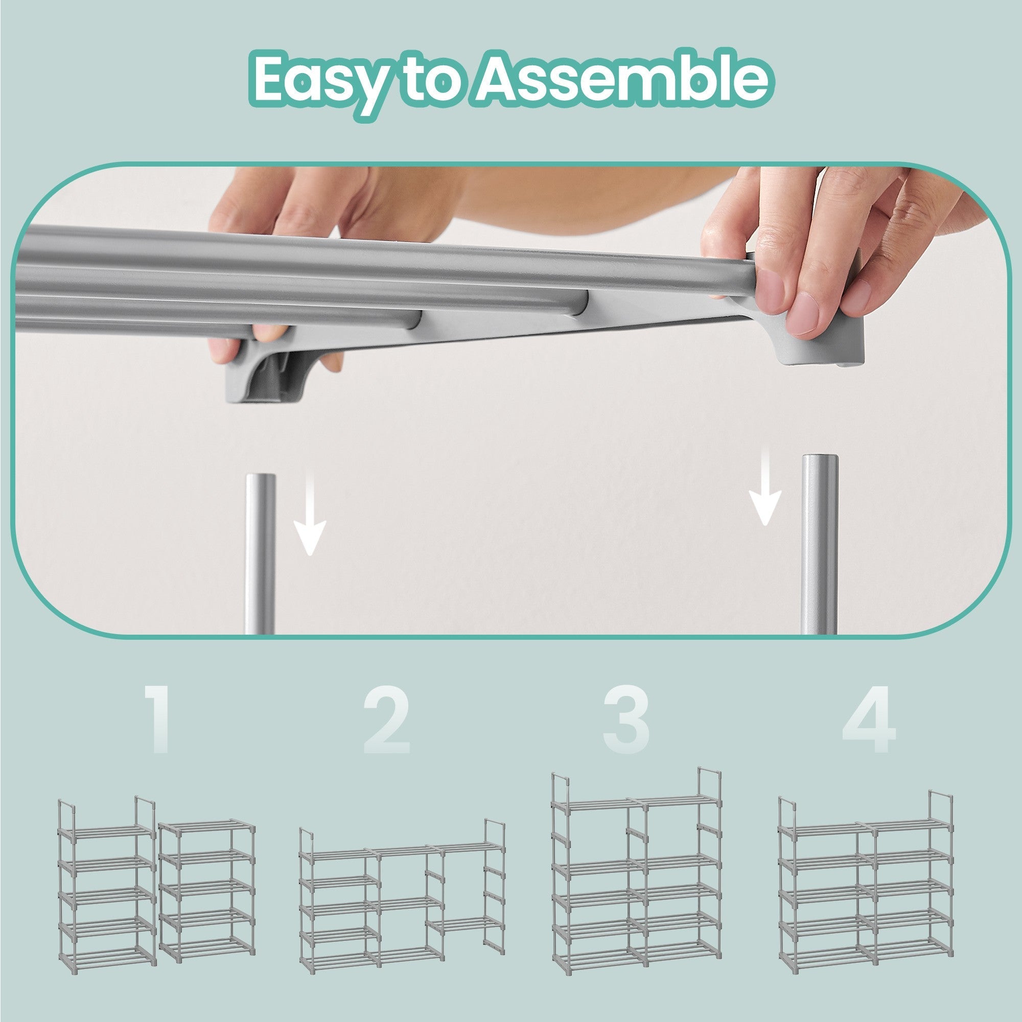 10-Tier Metal Shoe Rack – Grey – Customisable Design, Space-Saving Storage for Hallway