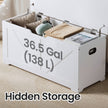 Storage Chest – Wood – Rustic Brown – Farmhouse Style with Safety Hinges and Bench Functionality