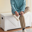 Storage Chest – Wood – Rustic Brown – Farmhouse Style with Safety Hinges and Bench Functionality