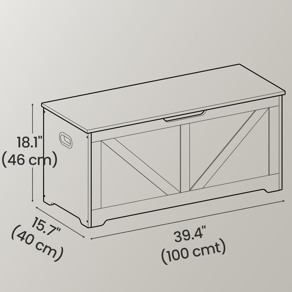 Storage Chest – Wood – Rustic Brown – Farmhouse Style with Safety Hinges and Bench Functionality