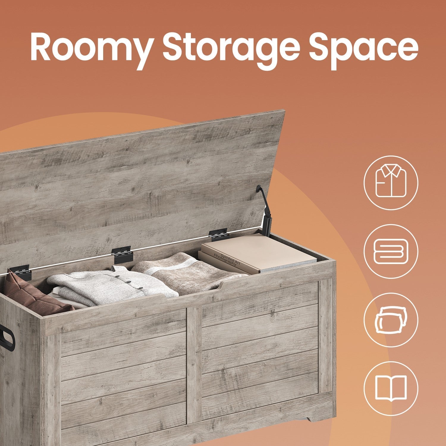 Storage Bench – Wood – Cloud White – Farmhouse Style with 2 Safety Hinges