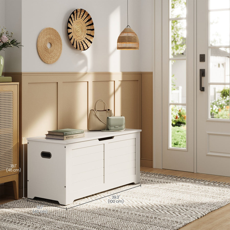 Storage Bench – Wood – Cloud White – With Safety Hinges and Multi-Functional Use