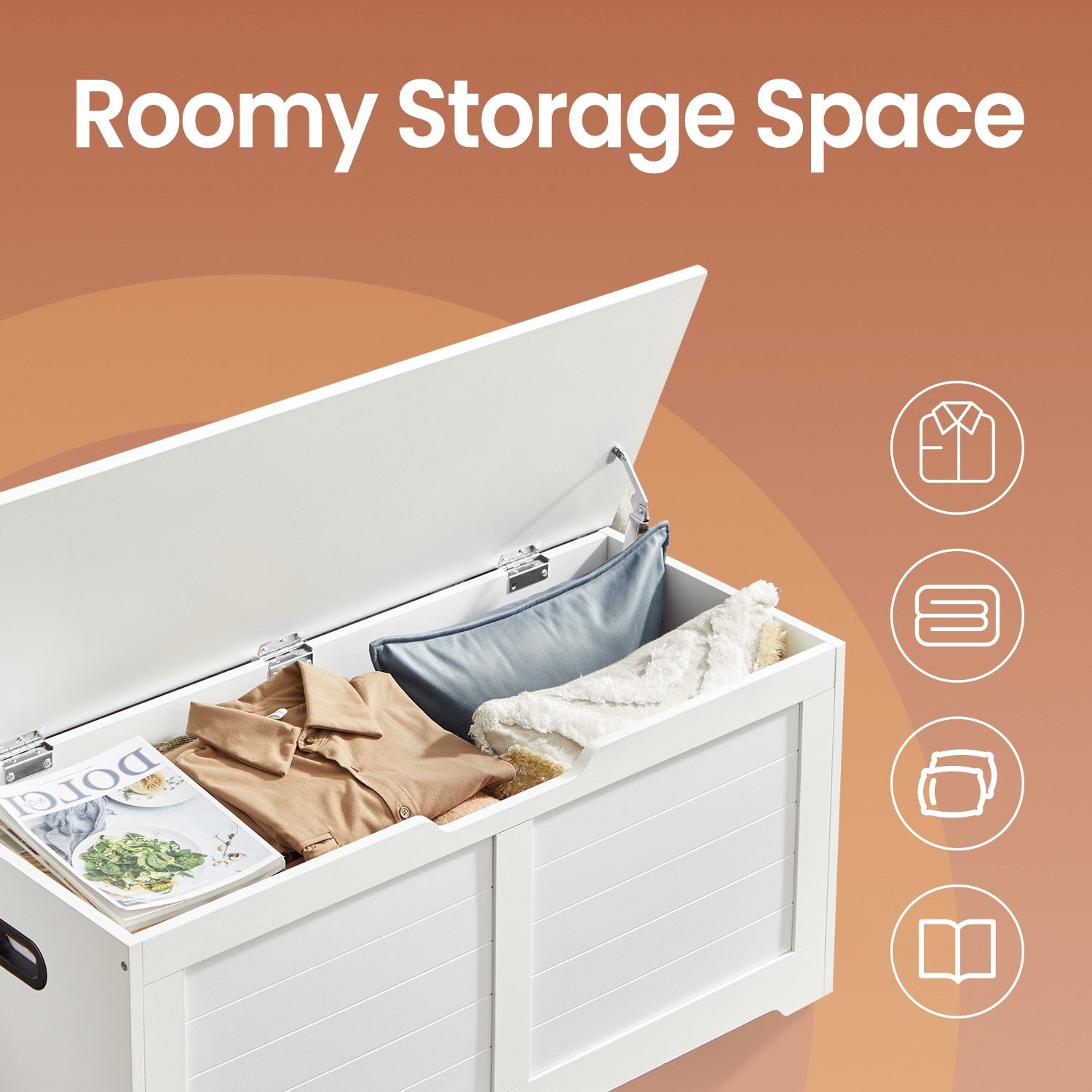 Storage Bench – Wood – Cloud White – With Safety Hinges and Multi-Functional Use