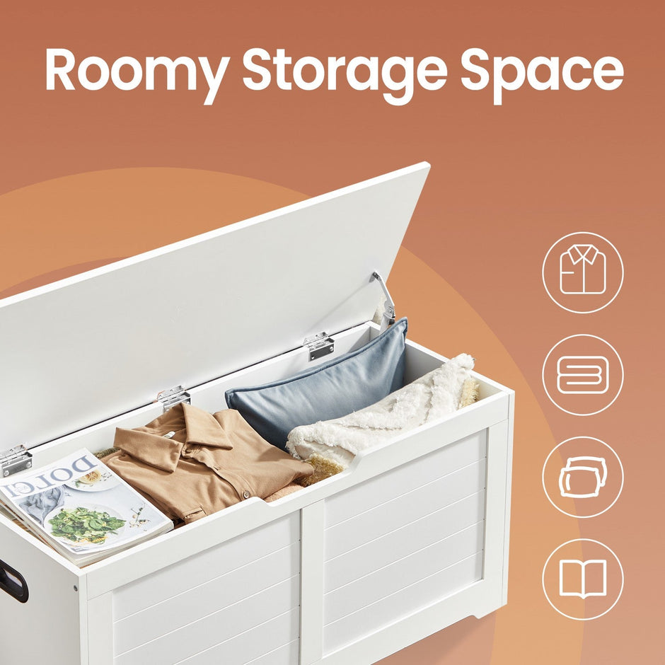 Storage Bench – Wood – Cloud White – With Safety Hinges and Multi-Functional Use