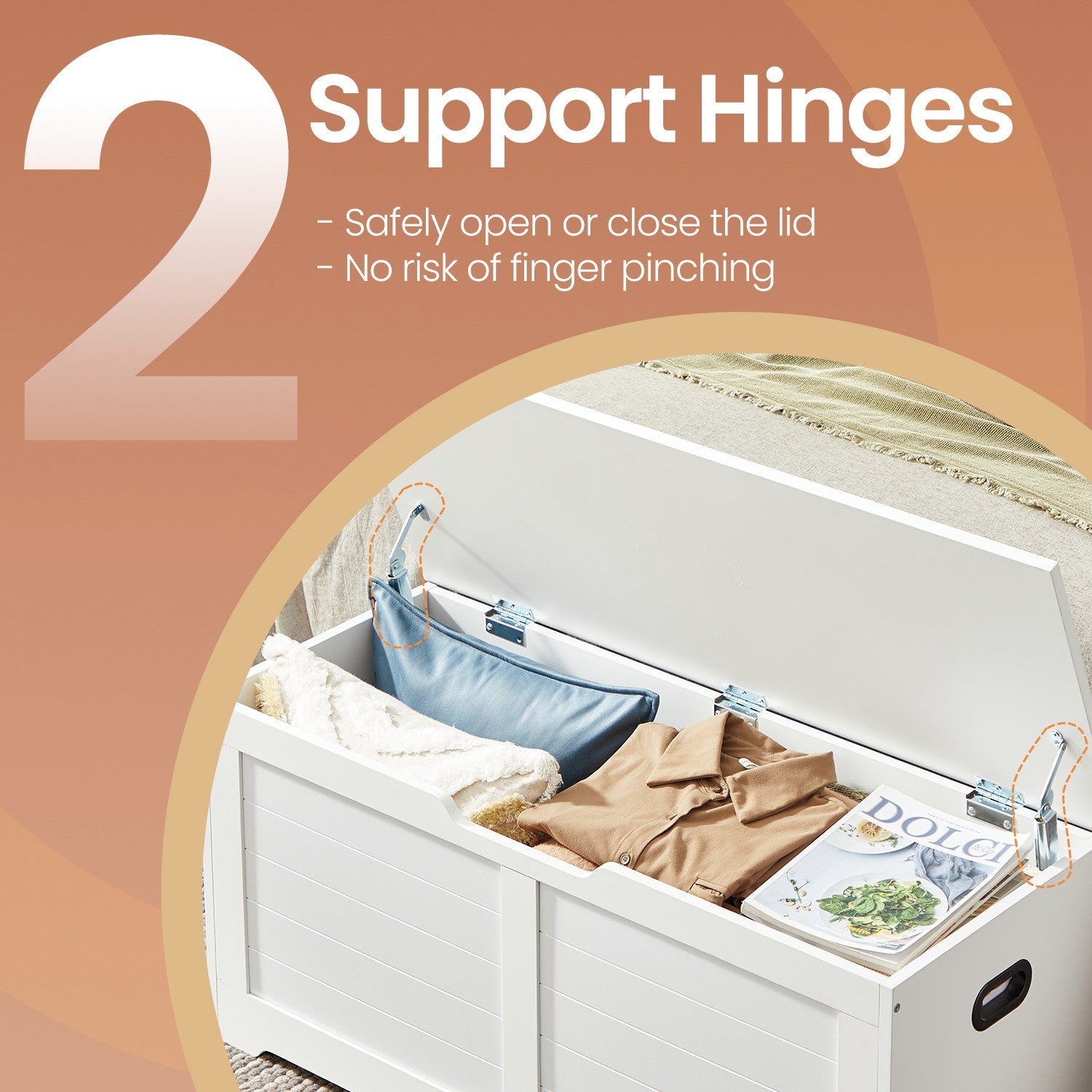 Storage Bench – Wood – Cloud White – With Safety Hinges and Multi-Functional Use