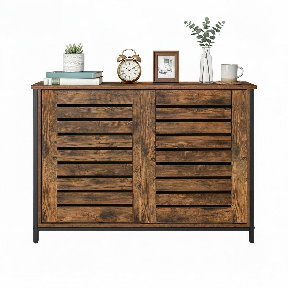 Sideboard – Steel – Rustic Brown and Black – Industrial Style with Sliding Doors