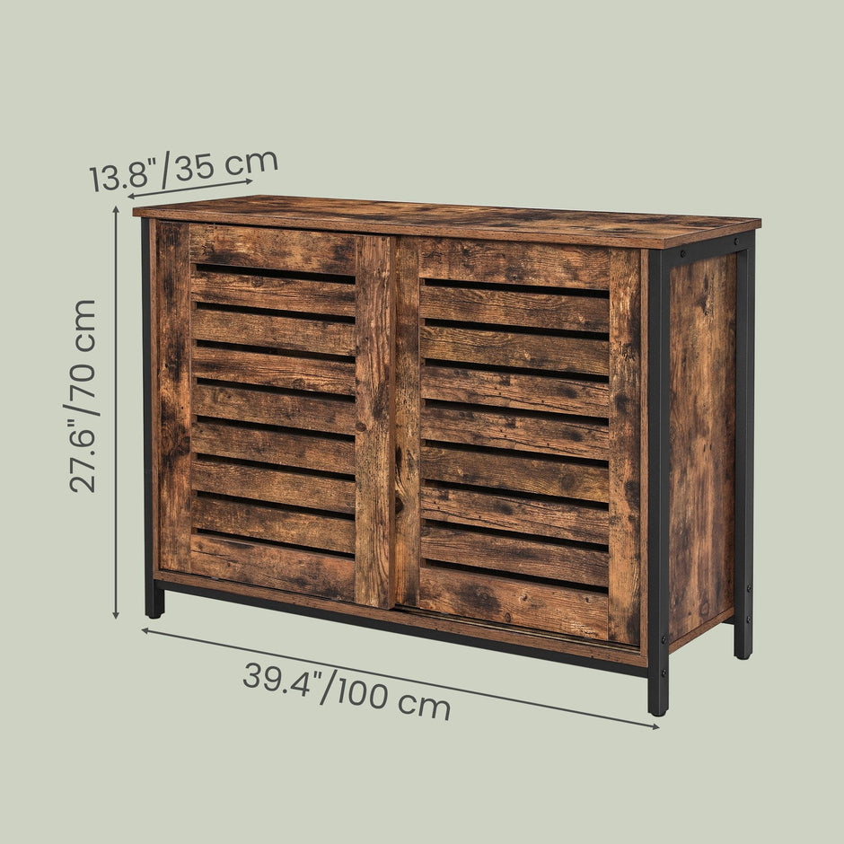 Sideboard – Steel – Rustic Brown and Black – Industrial Style with Sliding Doors
