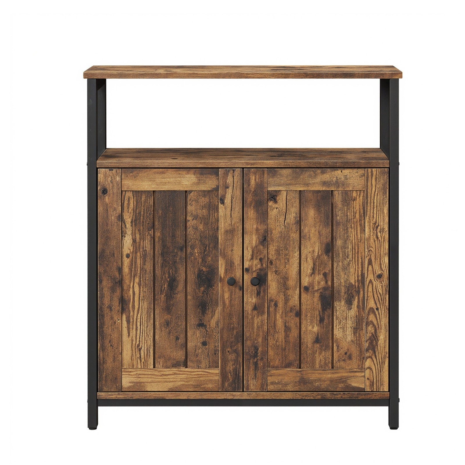 Multipurpose Storage Cabinet – Steel – Rustic Brown and Black – Adjustable Shelves with Slat Door