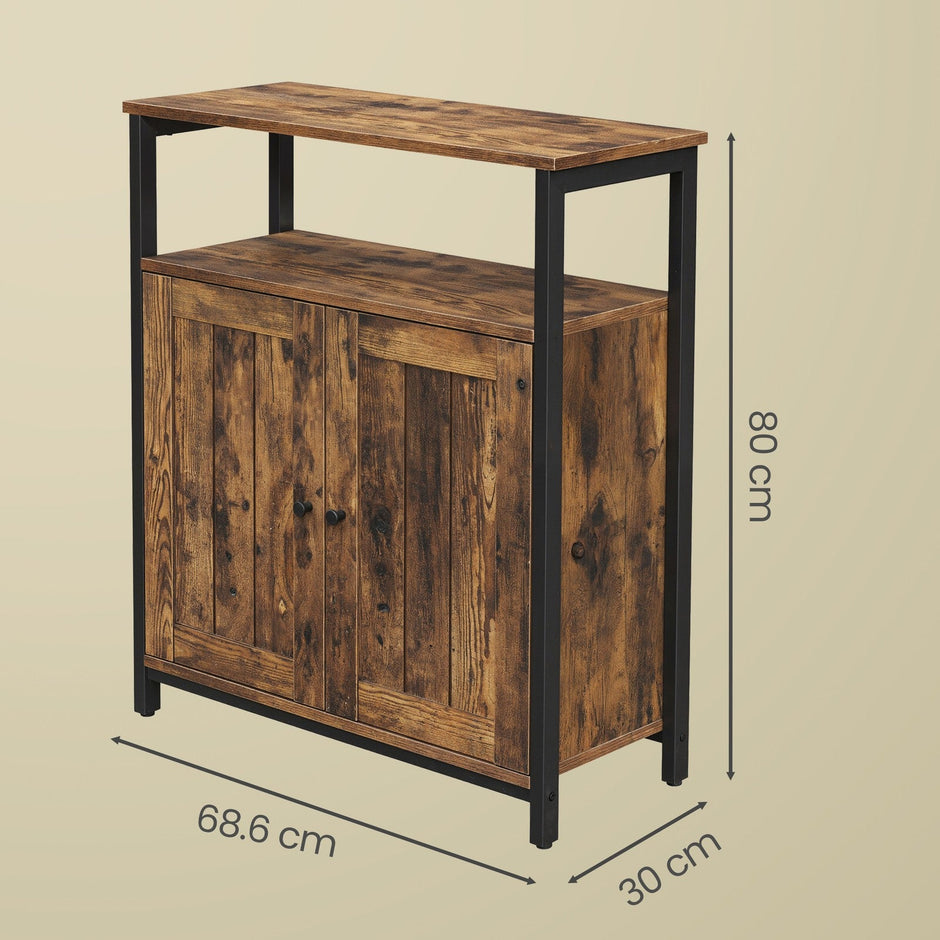 Multipurpose Storage Cabinet – Steel – Rustic Brown and Black – Adjustable Shelves with Slat Door