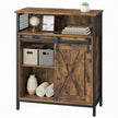 Buffet Cabinet – Wood – Rustic Brown and Black – Adjustable Shelf with Sliding Barn Door and Open Compartment