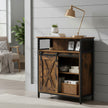 Buffet Cabinet – Wood – Rustic Brown and Black – Adjustable Shelf with Sliding Barn Door and Open Compartment