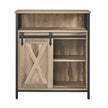 Buffet Cabinet – Wood – Rustic Brown and Black – Adjustable Shelf with Sliding Barn Door and Open Compartment