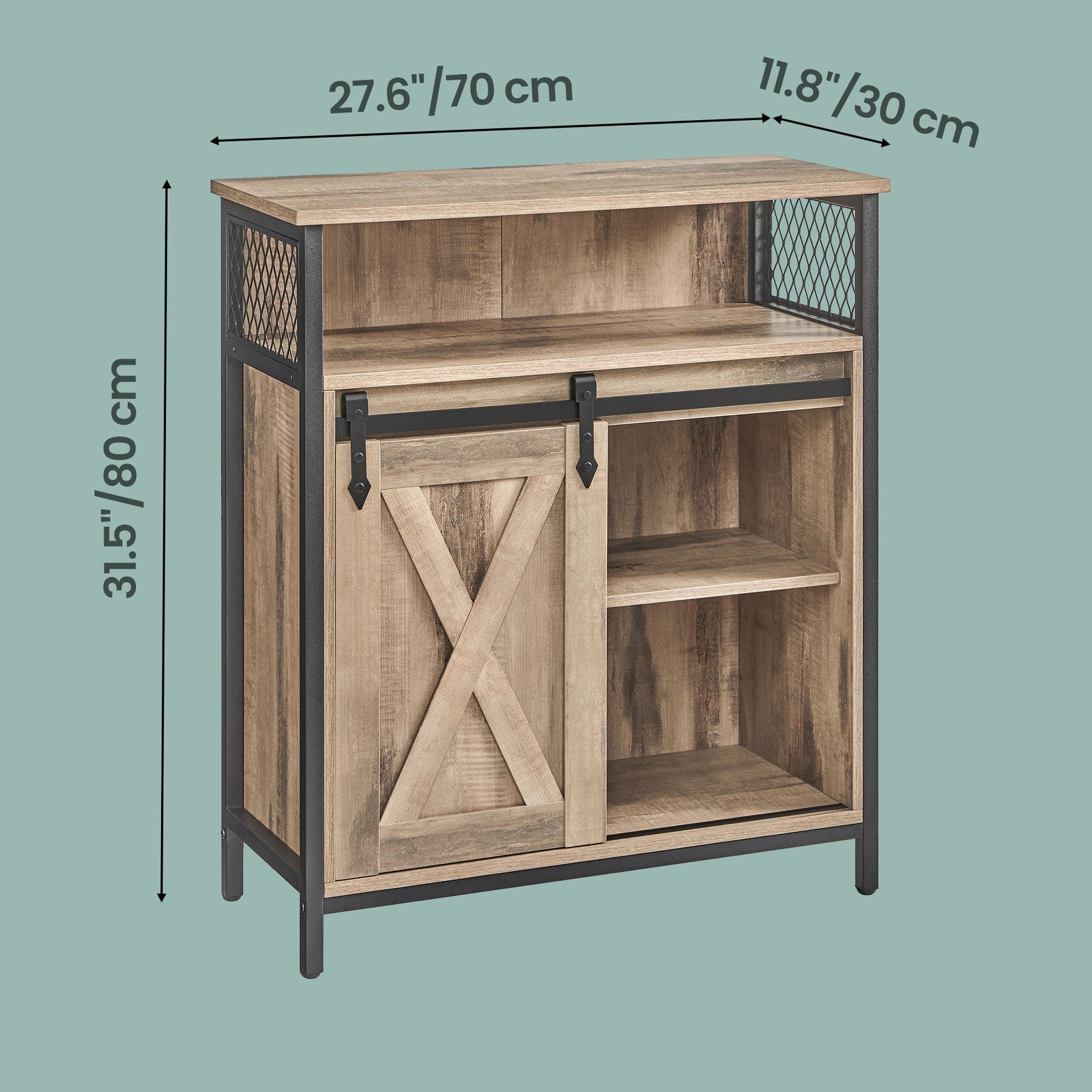 Buffet Cabinet – Wood – Rustic Brown and Black – Adjustable Shelf with Sliding Barn Door and Open Compartment