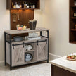 Buffet Cabinet – Wood – Turquoise Brown and Ink Black – 2 Sliding Barn Doors, Adjustable Shelves