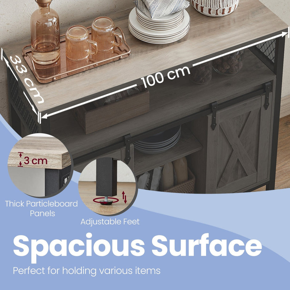 Buffet Cabinet – Wood – Turquoise Brown and Ink Black – 2 Sliding Barn Doors, Adjustable Shelves