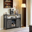 Buffet Cabinet – Wood – Turquoise Brown and Ink Black – 2 Sliding Barn Doors, Adjustable Shelves