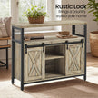 Buffet Cabinet – Wood – Turquoise Brown and Ink Black – 2 Sliding Barn Doors, Adjustable Shelves
