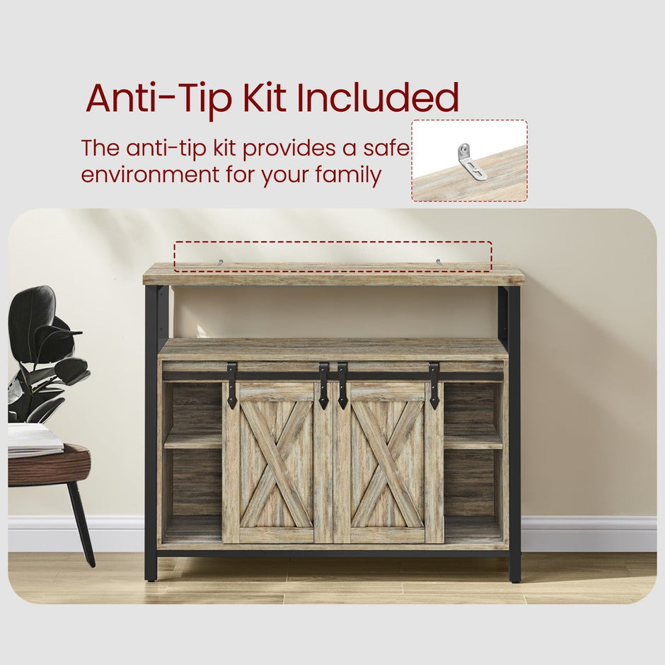 Buffet Cabinet – Wood – Turquoise Brown and Ink Black – 2 Sliding Barn Doors, Adjustable Shelves