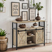 Buffet Cabinet – Wood – Turquoise Brown and Ink Black – 2 Sliding Barn Doors, Adjustable Shelves