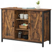 Sideboard – Wood – Rustic Brown and Black – Barn Doors, Multi-Functional Storage for Dining Room and Living Room