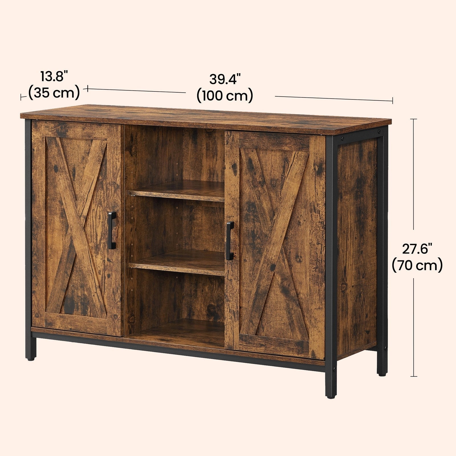 Sideboard – Wood – Rustic Brown and Black – Barn Doors, Multi-Functional Storage for Dining Room and Living Room