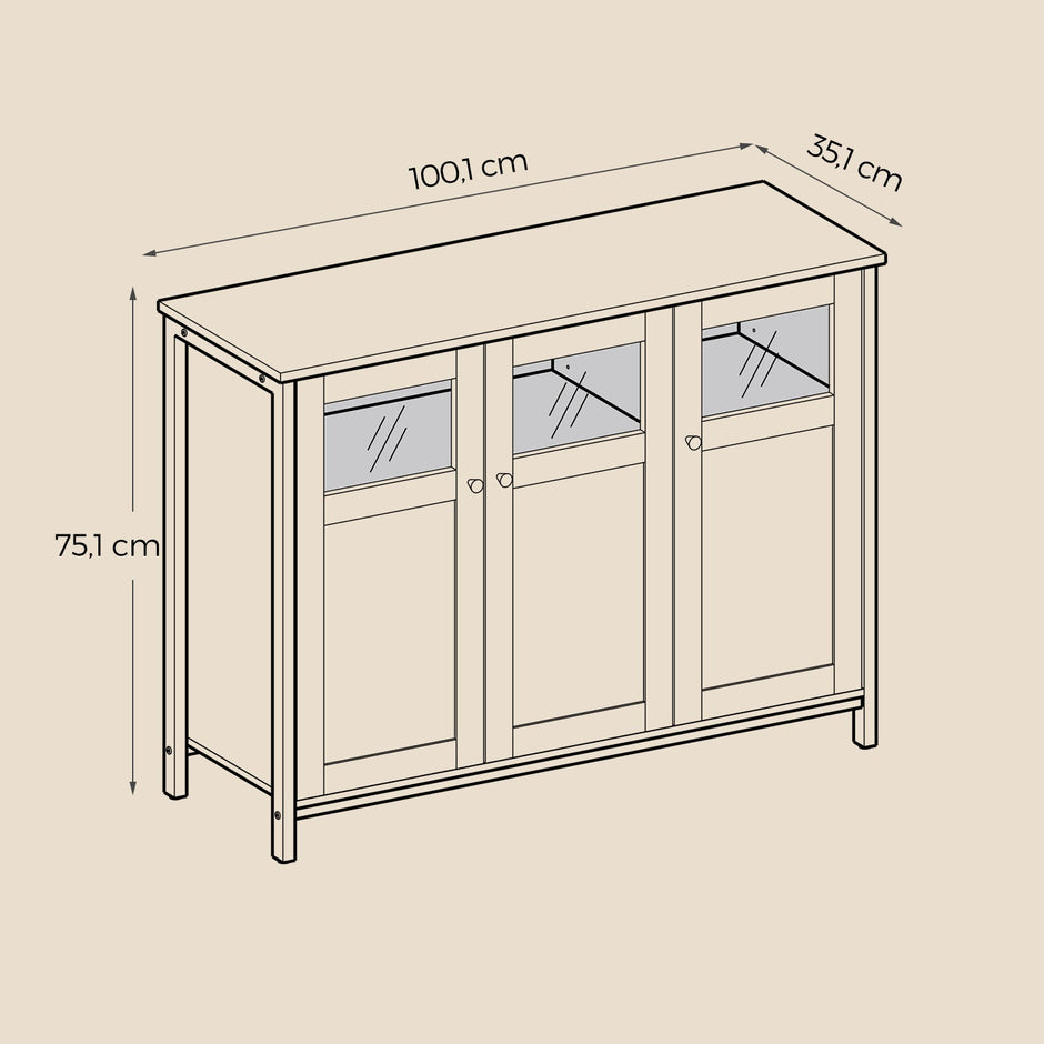 Sideboard – Steel – Rustic Brown and Black – Industrial Style with Glass Doors