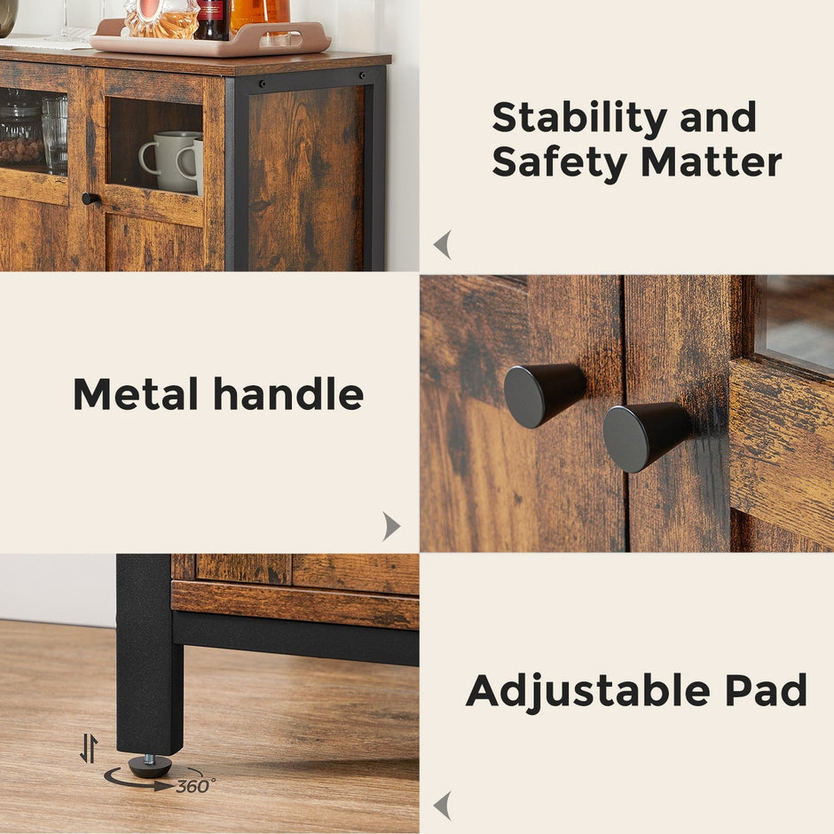 Sideboard – Steel – Rustic Brown and Black – Industrial Style with Glass Doors