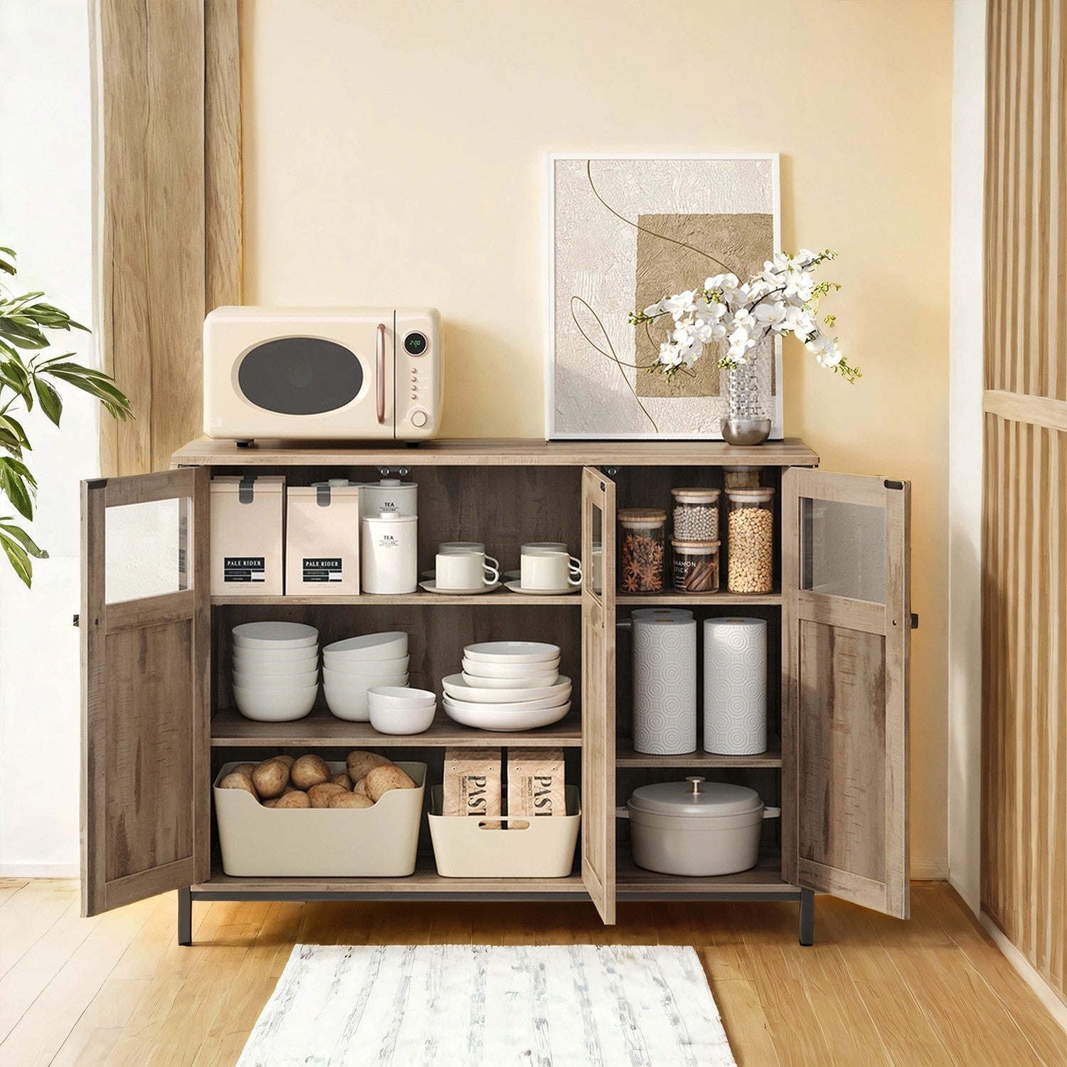 Sideboard – Steel – Rustic Brown and Black – Industrial Style with Glass Doors